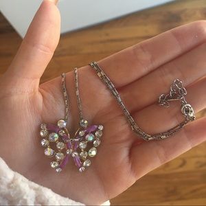 📿🦋 Purple Gemstone Diamond Butterfly Necklace